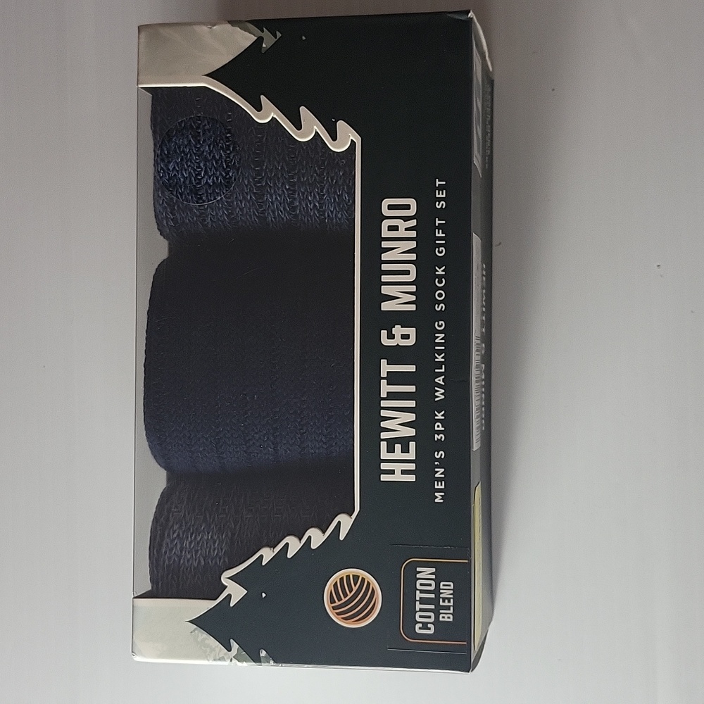 Hewitt & Munro Men's 3 Pack Cotton Blend Walking Socks Blue Size 8-12